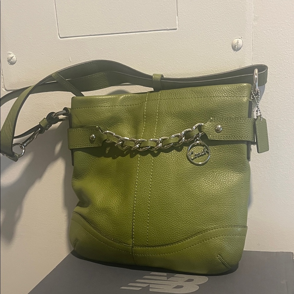 Coach Olive Green Crossbody Bag with Chain Accent